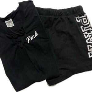 PINK Victoria's Secret Black Lace-Up Pullover Hoodie